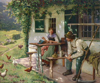 Young couple in front of a farm - Emil Rau — artwork view