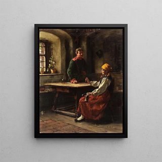 ficer with a peasant - Emil Rau — framed artwork on a wall