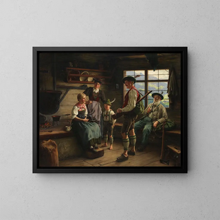 Rassemblement des chasseurs dans l'alpage - Emil Rau — framed artwork on a wall