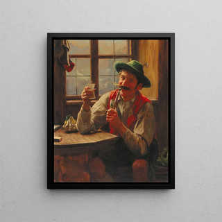 Young Farmer with Pipe - Emil Rau — framed artwork on a wall