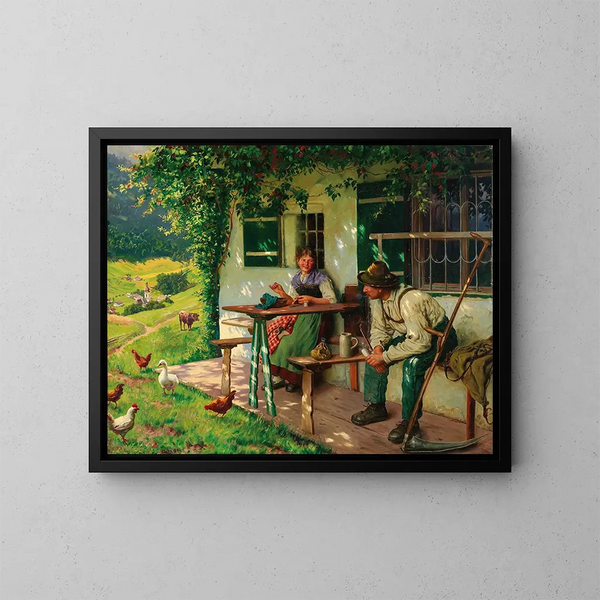 Young farming couple in Upper Bavaria - Emil Rau — framed artwork on a wall