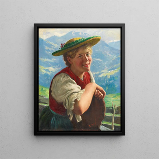 Young smiling girl - Emil Rau — framed artwork on a wall