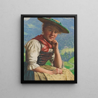 Young girl on a landscape background - Emil Rau — framed artwork on a wall