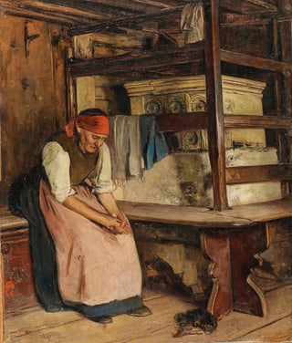 By the Warming Stove in the Room – Emil Strecker — interior scene beside the warming stove