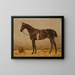 a brown horse with a saddle in a stable - Emil Volkers — framed artwork on a wall