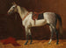 a white horse harnessed in a stable - Emil Volkers — artwork view