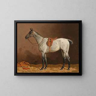 a white horse in the stable - Emil Volkers — framed artwork on a wall