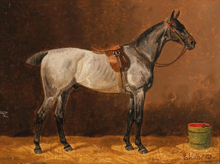 a horse saddled in a stable - Emil Volkers — artwork view