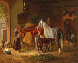 Visit to the foal in the stable - Emil Volkers — artwork view