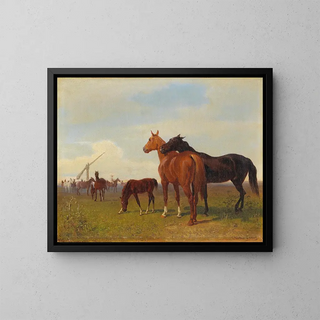 Horses on the Puszta - Emil Volkers — framed artwork on a wall