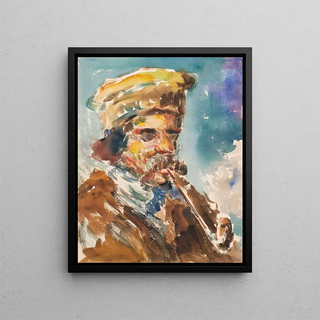 Farmhouse Painting of a Pipe Smoker - Emil von Gerliczy — framed artwork on a wall