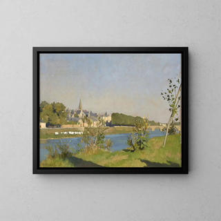 Village by the riverbank - Émile-Louis Foubert — framed artwork on a wall