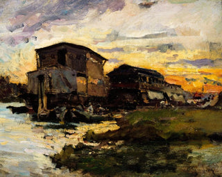Bateau-lavoir sur la Seine aux environs de Paris - Émile Antoine Guillier — artwork view