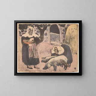 Breton Painting feeding pigs - Émile Bernard — framed artwork on a wall