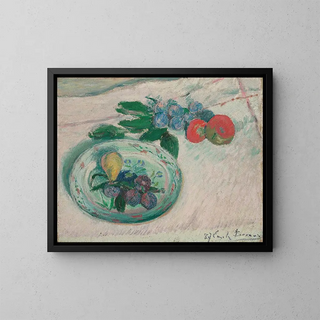 Still life with plate and fruits - Émile Bernard — framed artwork on a wall