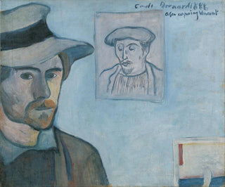 Self-portrait with Gauguin's portrait - Émile Bernard — artwork view