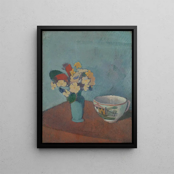 Vase with flowers and cup - Émile Bernard — framed artwork on a wall