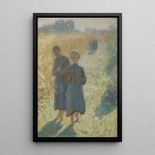 Girls in the Field - Émile Claus — framed artwork on a wall