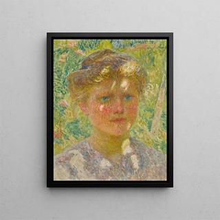 Young girl with blonde hair - Émile Claus — framed artwork on a wall