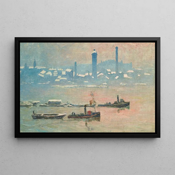 The Thames under the snow - Émile Claus — framed artwork on a wall