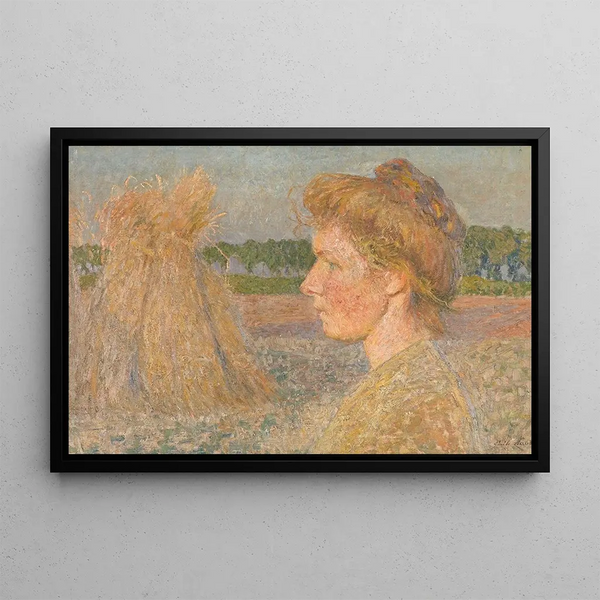 a Woman's Profile and Wheat Sheaves - Émile Claus — framed artwork on a wall
