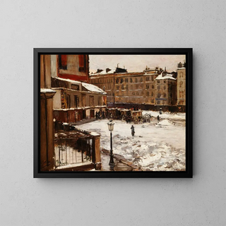 La place Pigalle sous la neige - Émile Louis Mathon — framed artwork on a wall