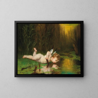 Cupid and His Own Reflection - Émile Meyer — framed artwork on a wall