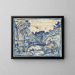 Interior forest painting with woodcutter, La Côte de Grâce, Honfleur - Émile Othon Friesz — framed artwork on a wall