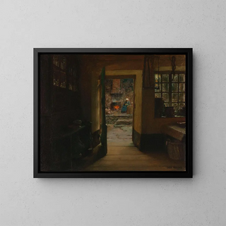 Flemish Interior Painting - Émile Renard — framed artwork on a wall
