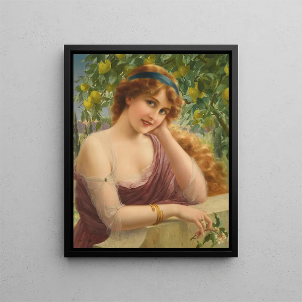 Girl with Lemon Tree - Émile Vernon — framed artwork on a wall