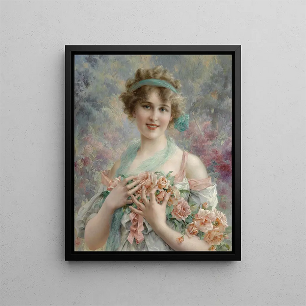 Girl with Roses Émile Vernon - Émile Vernon — framed artwork on a wall