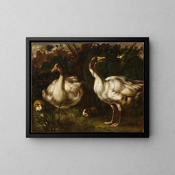 Ducks and guinea pigs - Émilienne school — framed artwork on a wall