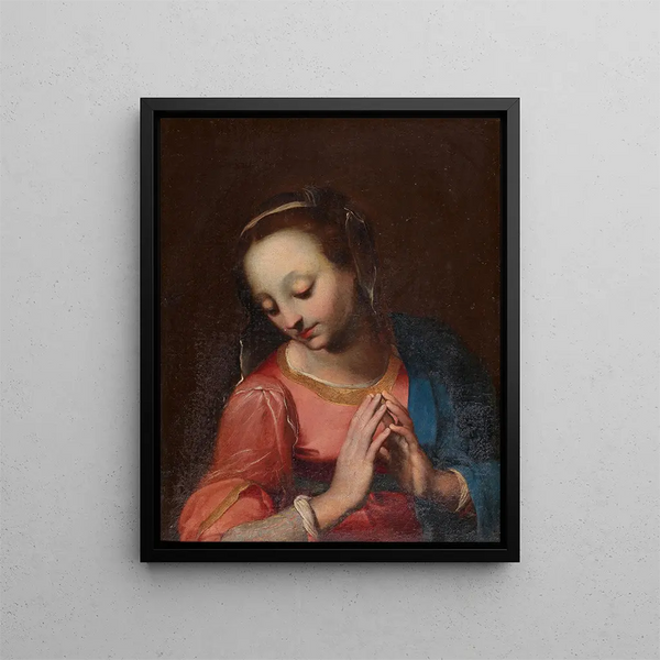 Madonna in prayer - Emilienne School — framed artwork on a wall