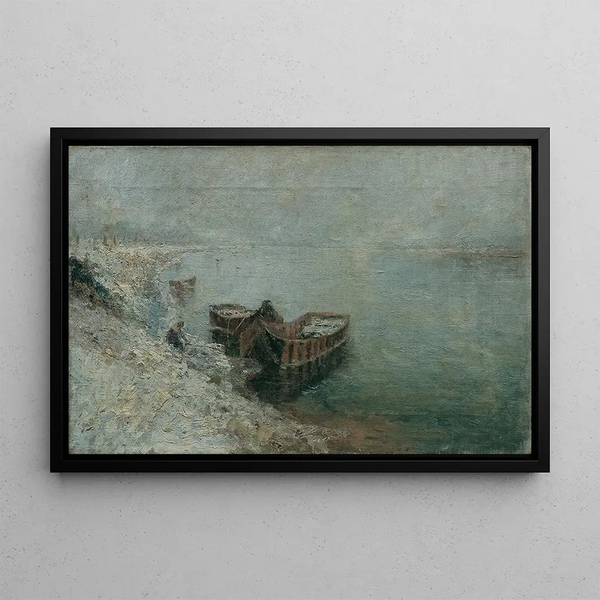 Fishing boats on the Danube bank - Emilie Mediz-Pelikan — framed artwork on a wall