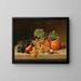 Nature morte with grapes, peaches, a pear, and nuts - Emilie Preyer — framed artwork on a wall