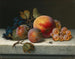 Still life with peaches, plums, grapes, and a fly - Emilie Preyer — artwork view