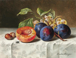 Still life with peaches, red grapes, hazelnuts, and a wasp - Emilie Preyer — artwork view