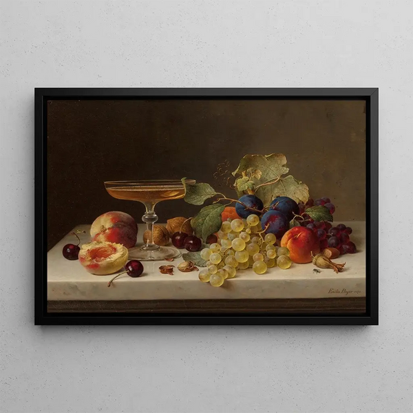 Summer Fruits and Champagne Still Life - Emilie Preyer — framed artwork on a wall