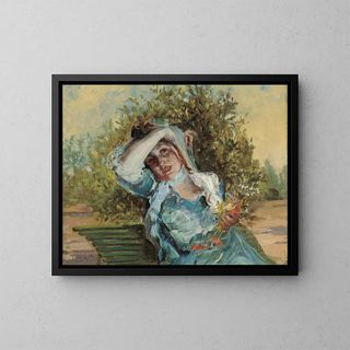 Girl with Flowers - Emilio Sala y Francés — framed artwork on a wall
