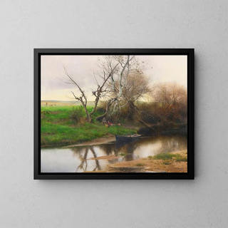 A peaceful stretch of river - Emilio Sánchez Perrier — framed artwork on a wall