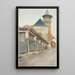 Scene of platform with church - Emily Sargent — framed artwork on a wall
