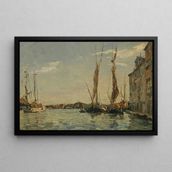 Sailboats in Venice - Emma Ciardi — framed artwork on a wall