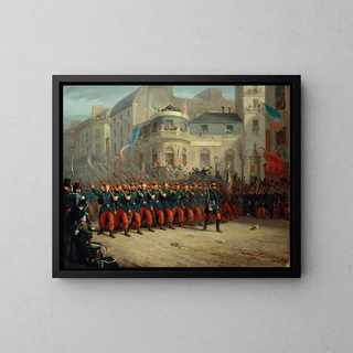 the Parade on the Boulevard des Italiens by the troops of the Crimean army on December 29, 1855 - Emmanuel Auguste Masse — framed artwork on a wall