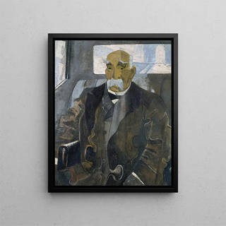 Georges Clemenceau 1841-1929 sitting in a car descending the Champs-Élysées - Emmanuel Gondouin — framed artwork on a wall