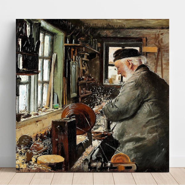 Reproduction of the painting of a turner at his lathe - Laurits Andersen Ring