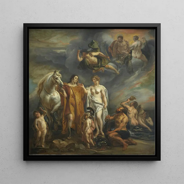 Æneas aided by the gods - Follower of Jacob Jordaens — framed artwork on a wall