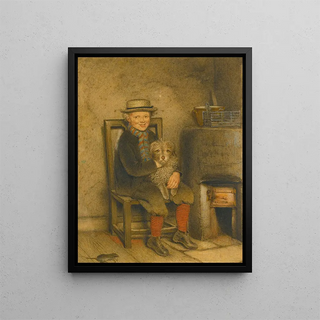 a boy and his dog - English School — framed artwork on a wall