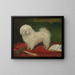 A Maltese on a red tablecloth - English School — framed artwork on a wall