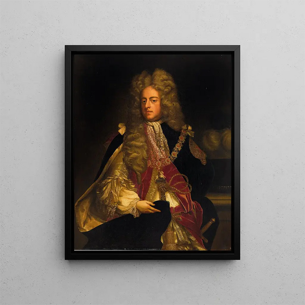 Portrait of King George I of Great Britain - English School — framed artwork on a wall