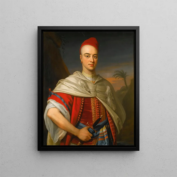 Portrait of a gentleman in Moroccan attire - Enoch Seeman — framed artwork on a wall